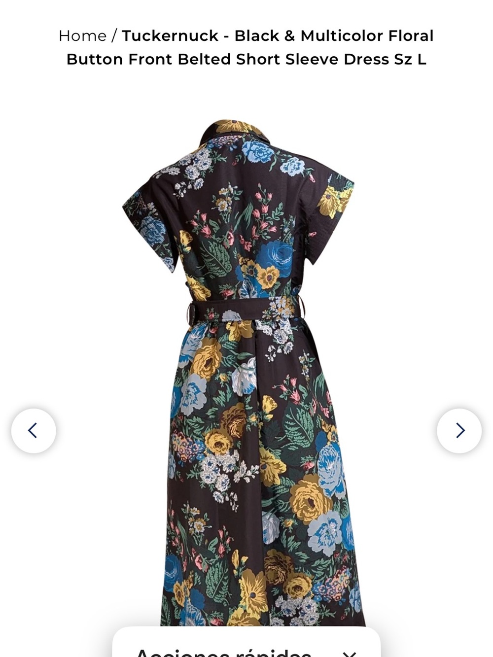 Tuckernuck - Black & Multicolor Floral Button Front Belted Short Sleeve Dress - Picture 4 of 9